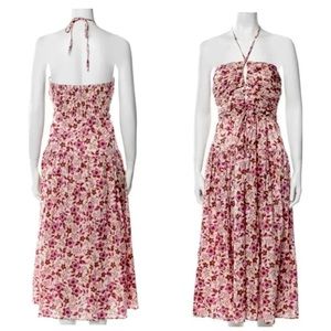 Jason Wu Halter Ruched Strapless Floral Cotton Midi Dress Size S